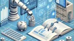 AI image portraying the streamlined compliance processes in superannuation management, emphasizing ease and automation. Showing digital filed with piggy bank